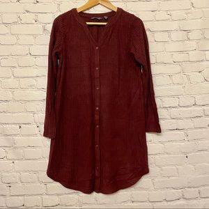 AnyBody Women’s Brushed Waffle Button Front Sleep Dress Deep Plum Size XS NWT